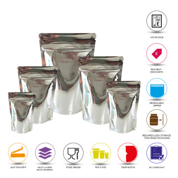 100g Silver Shiny Stand Up Pouch/Bag with Zip Lock [SP9] (100 per pack)