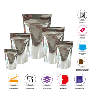 40g Silver Shiny Stand Up Pouch/Bag with Zip Lock [SP1] (100 per pack)