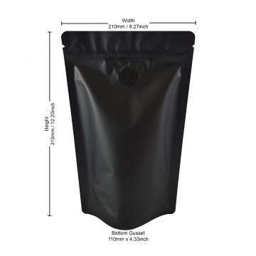 750g Matt Black With Valve Stand Up Pouch/Bag with Zip Lock [SP11]