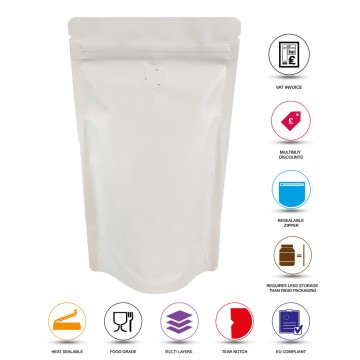 500g Matt White With Valve Stand Up Pouch/Bag with Zip Lock [SP5]