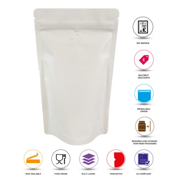 [Sample] 750g White Matt With Valve Stand Up Pouch/Bag with Zip Lock [SP11]