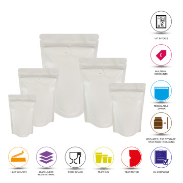 [Sample] 750g White Matt With Valve Stand Up Pouch/Bag with Zip Lock [SP11]
