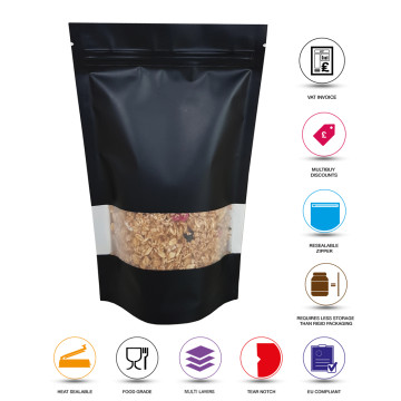 [SAMPLE] 2kg Window Black Matt Stand Up Pouch/Bag with Zip Lock [SP10] (100 per pack)