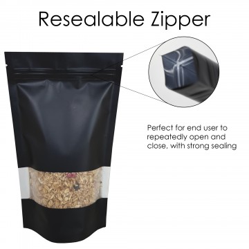 2kg Window Black Matt Stand Up Pouch/Bag with Zip Lock [SP10] (100 per pack)