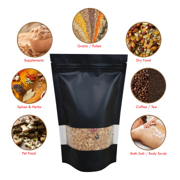 [SAMPLE] 2kg Window Black Matt Stand Up Pouch/Bag with Zip Lock [SP10] (100 per pack)