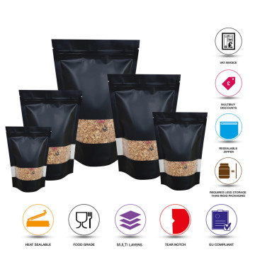 [SAMPLE] 2kg Window Black Matt Stand Up Pouch/Bag with Zip Lock [SP10] (100 per pack)