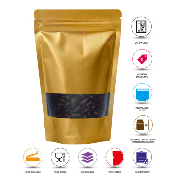 1kg Window Gold Matt Stand Up Pouch/Bag with Zip Lock [SP6] (100 per pack)