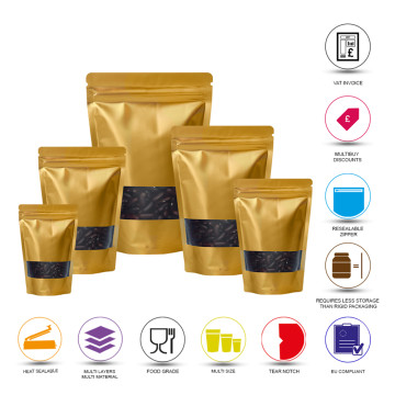 1kg Window Gold Matt Stand Up Pouch/Bag with Zip Lock [SP6] (100 per pack)