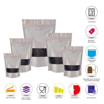 [Sample] 250g Window Silver Matt Stand Up Pouch/Bag with Zip Lock [SP4]