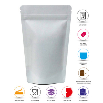 250g White Paper Stand Up Pouch/Bag with Zip Lock [SP4] (100 per pack)