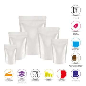 250g White Shiny Stand Up Pouch/Bag with Zip Lock [SP4] (100 per pack)