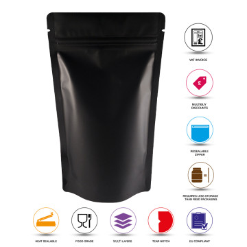 3kg Black Matt Stand Up Pouch/Bag with Zip Lock [SP7] (100 per pack)