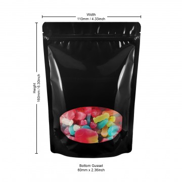 110x160mm Oval Window Black Shiny Stand Up Pouch/Bag With Zip Lock (100 per pack)