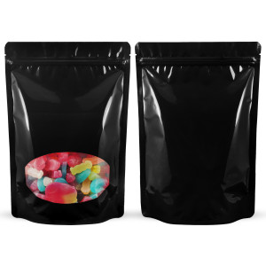 [SAMPLE] 180x260mm Oval Window Black Shiny Stand Up Pouch/Bag With Zip Lock