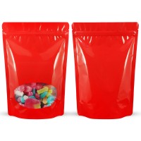110x160mm Oval Window Red Shiny Stand Up Pouch/Bag With Zip Lock (100 per pack)