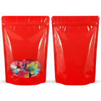 160x240mm Oval Window Red Shiny Stand Up Pouch/Bag With Zip Lock (100 per pack)