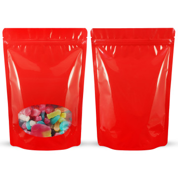[SAMPLE] 160x240mm Oval Window Red Shiny Stand Up Pouch/Bag With Zip Lock (100 per pack)