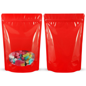 [SAMPLE] 180x260mm Oval Window Red Shiny Stand Up Pouch/Bag With Zip Lock