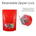 80x130mm Oval Window Red Shiny Stand Up Pouch/Bag With Zip Lock (100 per pack)