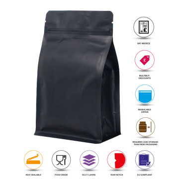 [SAMPLE] 1kg Recyclable Black Matt Flat Bottom Stand Up Pouch/Bag with Zip Lock [FB6]