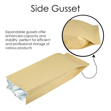1kg 135x410mm Kraft Paper Side Gusset Pouch/Bag (100 per pack)