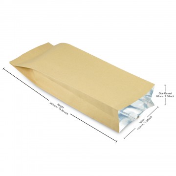 500g 100x340mm Kraft Paper Side Gusset Pouch/Bag (100 per pack)