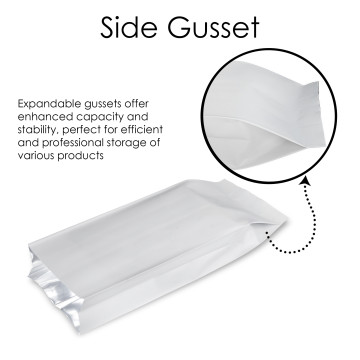 250g 90x270mm White Matt Side Gusset Pouch/Bag (100 per pack)