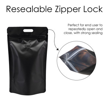 5kg Black Matt With Handle and Valve Stand Up Pouch/Bag with Zip Lock [SP8] (100 per pack)