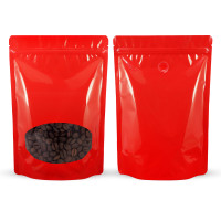 140x200mm Valve Oval Window Red Shiny Stand Up Pouch/Bag With Zip Lock (100 per pack)
