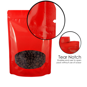 80x130mm Valve Oval Window Red Shiny Stand Up Pouch/Bag With Zip Lock (100 per pack)