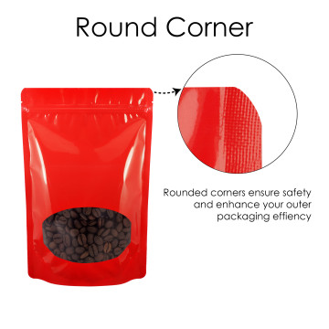 80x130mm Valve Oval Window Red Shiny Stand Up Pouch/Bag With Zip Lock (100 per pack)