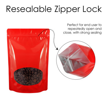 80x130mm Valve Oval Window Red Shiny Stand Up Pouch/Bag With Zip Lock (100 per pack)