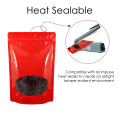 80x130mm Valve Oval Window Red Shiny Stand Up Pouch/Bag With Zip Lock (100 per pack)