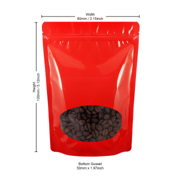 80x130mm Valve Oval Window Red Shiny Stand Up Pouch/Bag With Zip Lock (100 per pack)