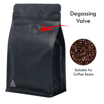 [SAMPLE] 500g Recyclable Valve Black Matt Flat Bottom Bag with Zip Lock [FB5] (100 per pack)