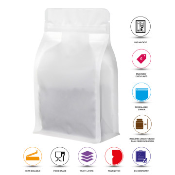 [SAMPLE] 250g Valve Recyclable White Matt Flat BottomBag with Zip Lock [FB4]