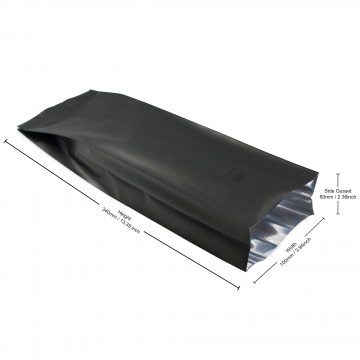 500g 100x340mm Valve Black Matt Side Gusset Pouch/Bag (100 per pack)