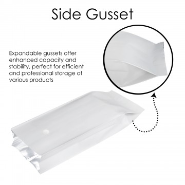 250g 90x270mm Valve White Matt Side Gusset Pouch/Bag (100 per pack)