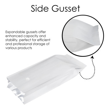 500g 100x340mm Valve White Matt Side Gusset Pouch/Bag (100 per pack)