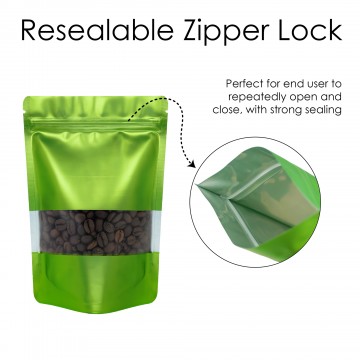 160x240mm Valve Window Green Matt Stand Up Pouch/Bag With Zip Lock (100 per pack)