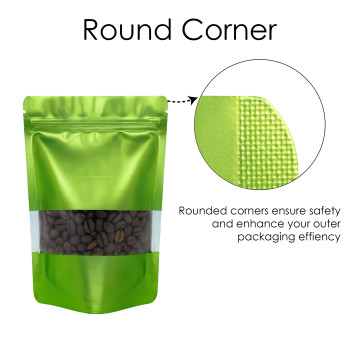 90x130mm Valve Window Green Matt Stand Up Pouch/Bag With Zip Lock (100 per pack)