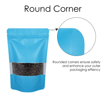 90x130mm Valve Window Blue Matt Stand Up Pouch/Bag With Zip Lock (100 per pack)