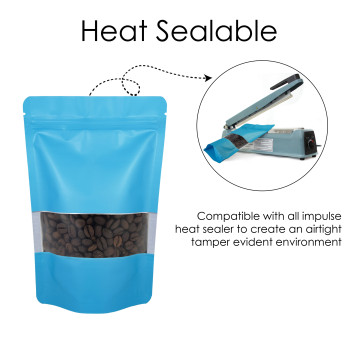 90x130mm Valve Window Blue Matt Stand Up Pouch/Bag With Zip Lock (100 per pack)