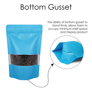 90x130mm Valve Window Blue Matt Stand Up Pouch/Bag With Zip Lock (100 per pack)