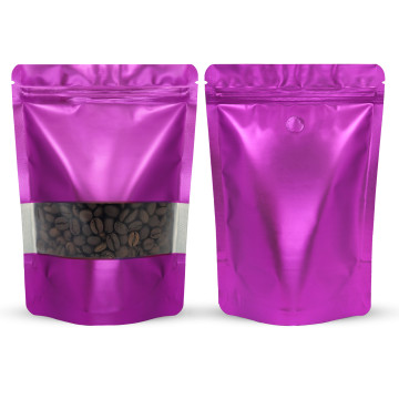 100x150mm Valve Window Purple Matt Stand Up Pouch/Bag With Zip Lock (100 per pack)