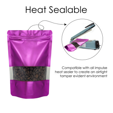 90x130mm Valve Window Purple Matt Stand Up Pouch/Bag With Zip Lock (100 per pack)