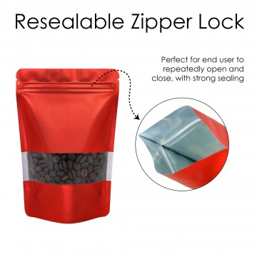 120x200mm Valve Window Red Matt Stand Up Pouch/Bag With Zip Lock (100 per pack)