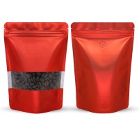 180x260mm Valve Window Red Matt Stand Up Pouch/Bag With Zip Lock (100 per pack)