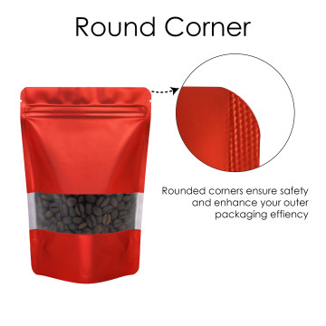 90x130mm Valve Window Red Matt Stand Up Pouch/Bag With Zip Lock (100 per pack)