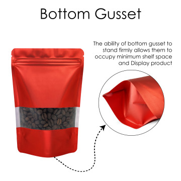 90x130mm Valve Window Red Matt Stand Up Pouch/Bag With Zip Lock (100 per pack)